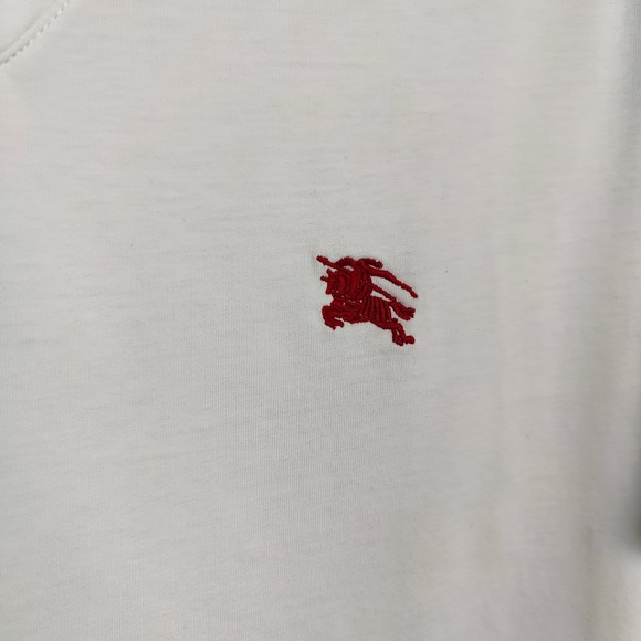 Burberry T-Shirt Mens Large White V-Neck Knight Red Logo Stretch Cotton - Picture 2 of 8